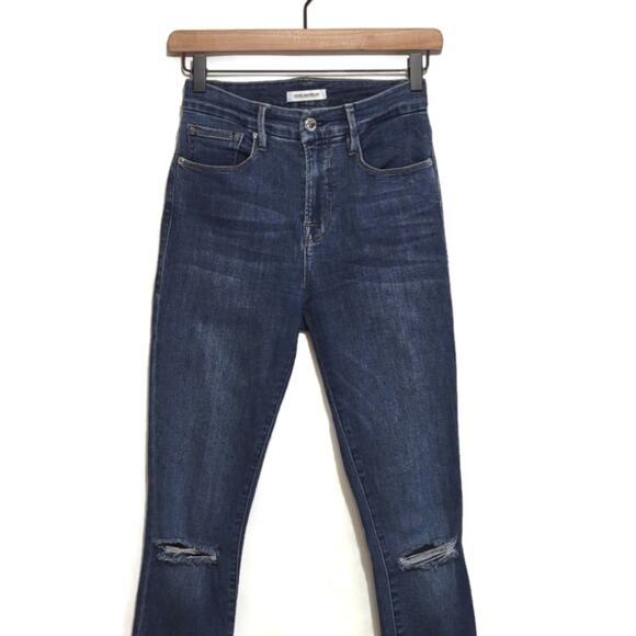 GOOD AMERICAN Good Legs Crop High Rise Raw Hem Distressed Denim Jean Size 25 - Picture 4 of 13